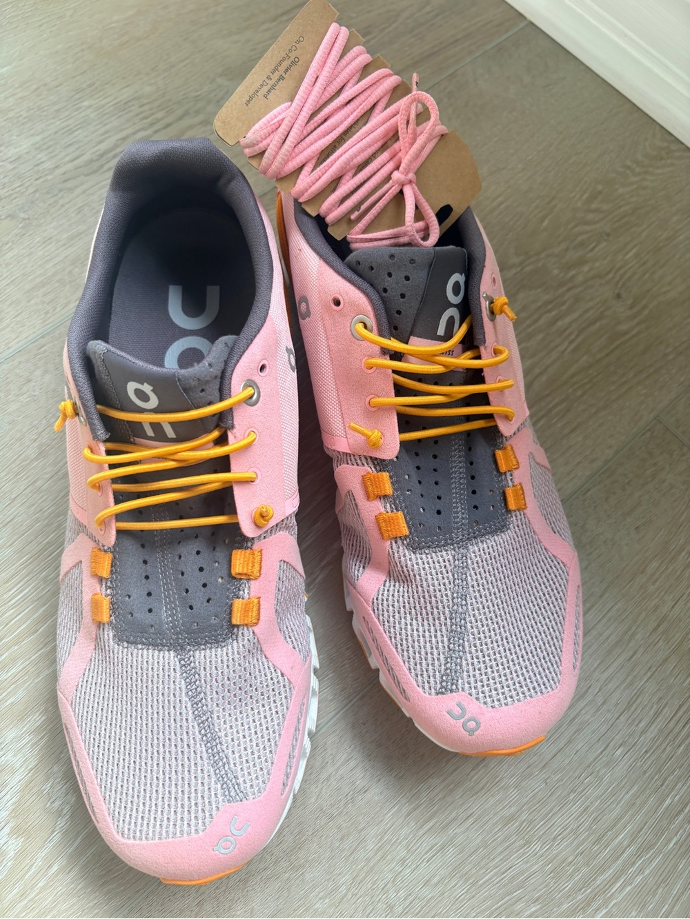 On Running Women's Pink and Yellow Cloud Trainers - Picture 4 of 4